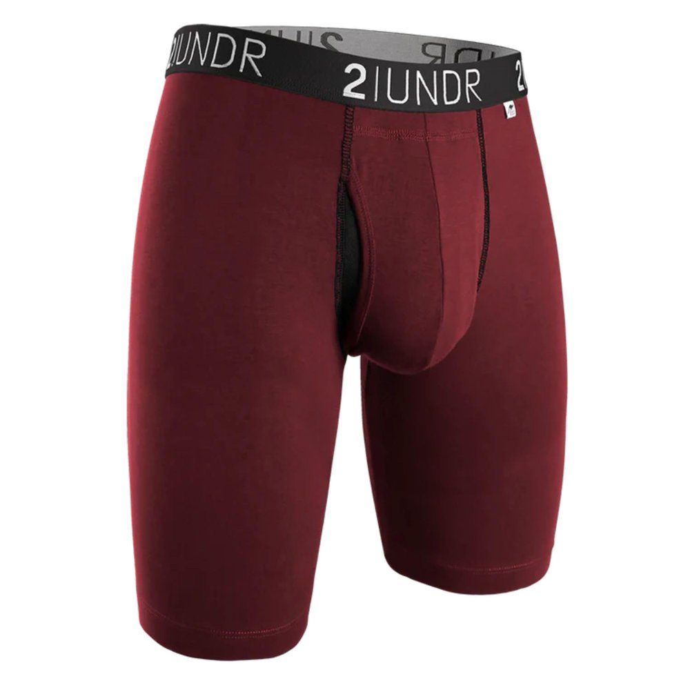 2UNDR Mens Swing Shift 9" Boxer Long Leg Underwear Burgundy