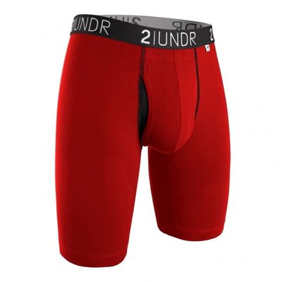 2UNDR Mens Swing Shift 9" Boxer Long Leg Underwear (Red/Red, Small)