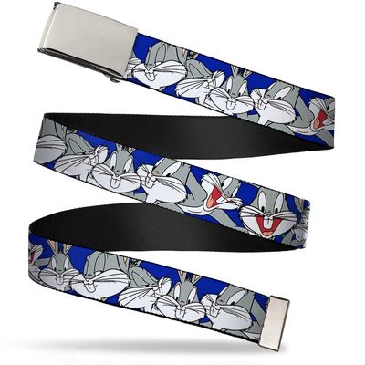 Buckle-Down Web Belt, Bugs Bunny CLOSE-UP Poses Blue, 1.0" Wide - Fits up to Kids Size 20