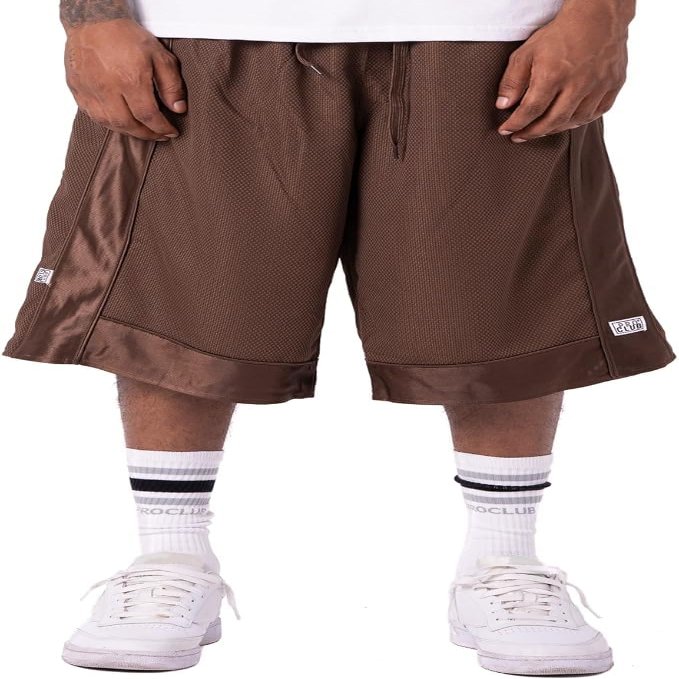 Pro Club Men's Heavyweight Mesh Basketball Shorts, Brown, Small