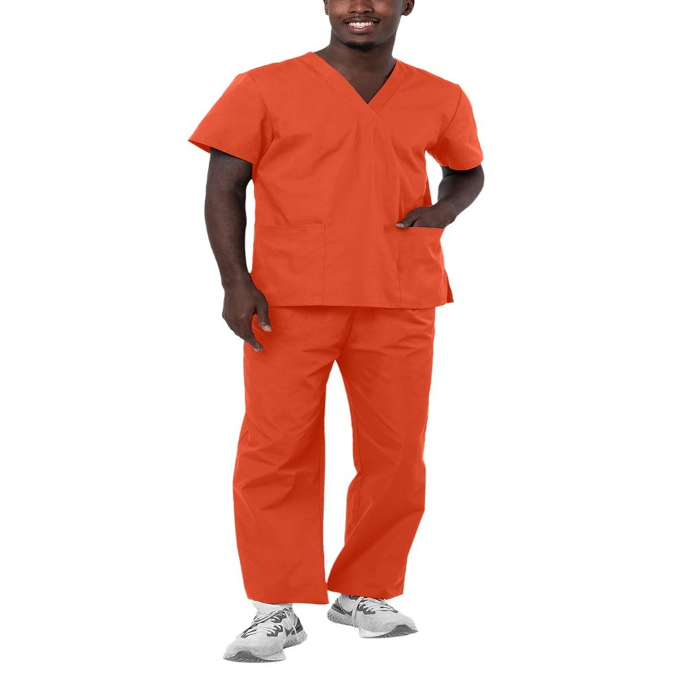 Adar Durable Unisex Scrubs Set - Classic V-Neck Scrub Top & Drawstring Scrub Pants For Men & Women - 701 - Mandarin Orange - XL