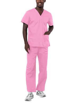 Adar Durable Unisex Scrubs Set - Classic V-Neck Scrub Top & Drawstring Scrub Pants For Men & Women - 701 - Sherbet - L