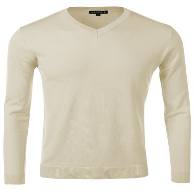 Daniel K Men's Long-Sleeve Basic V-Neck Sweater Size S Cream