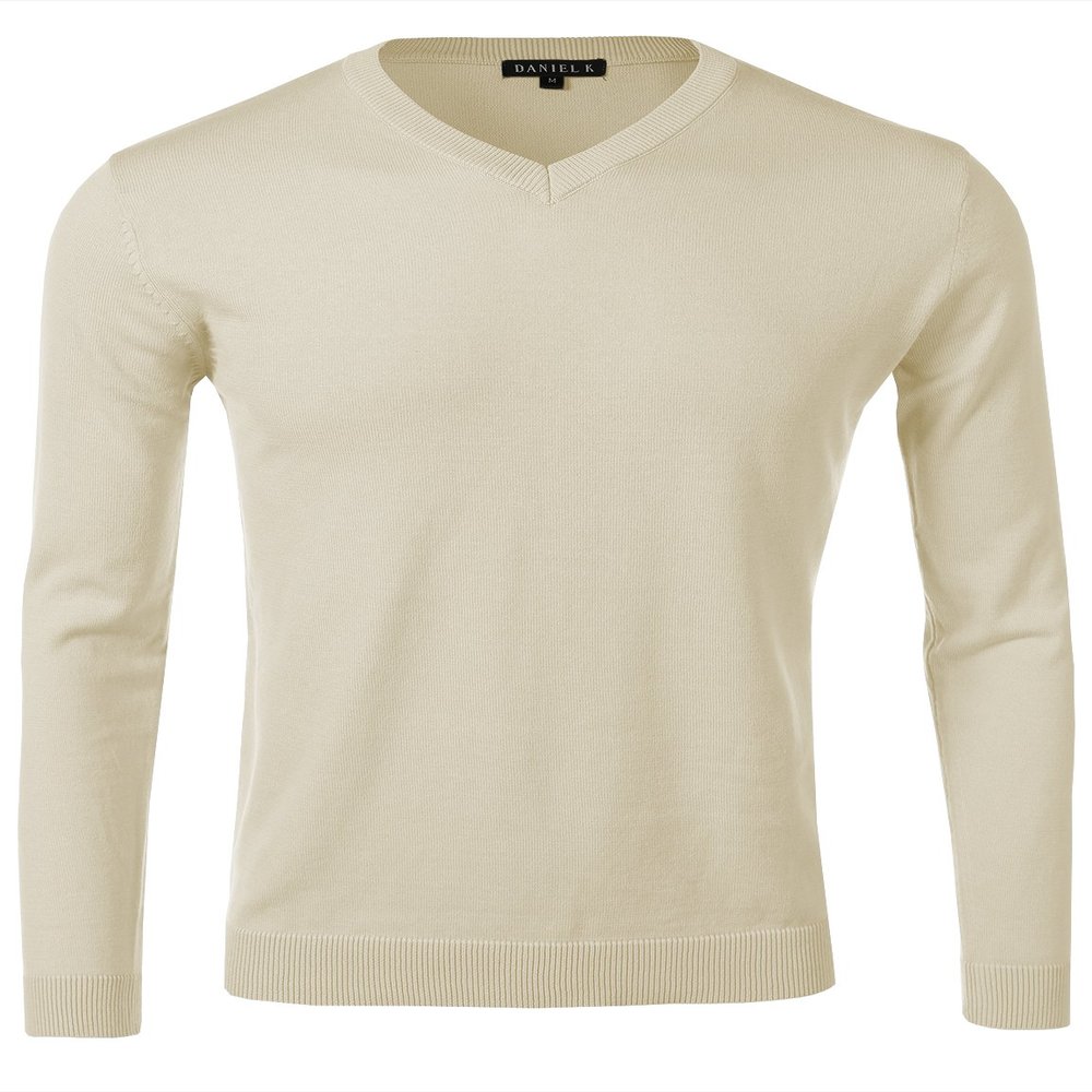 Daniel K Men's Long-Sleeve Basic V-Neck Sweater Size S Cream