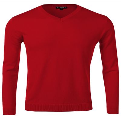 Daniel K Men's Long-Sleeve Basic V-Neck Sweater Size XL Red