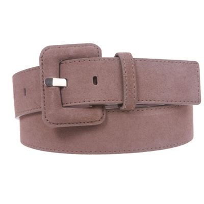 1 1/2" Inch Stitching-Edged Suede Leather Belt, Mocha | L/XL-40"