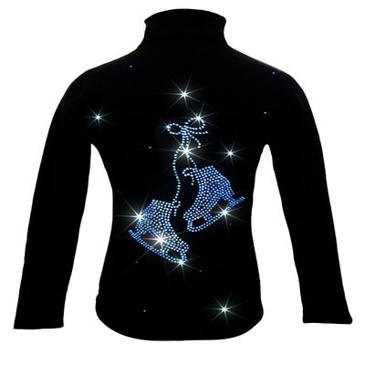 Ice Fire Polartec 4-Way Stretch Figure Skating Jacket with Pair of Skates Rhinestones Design (Blue Crystals, Child Small)