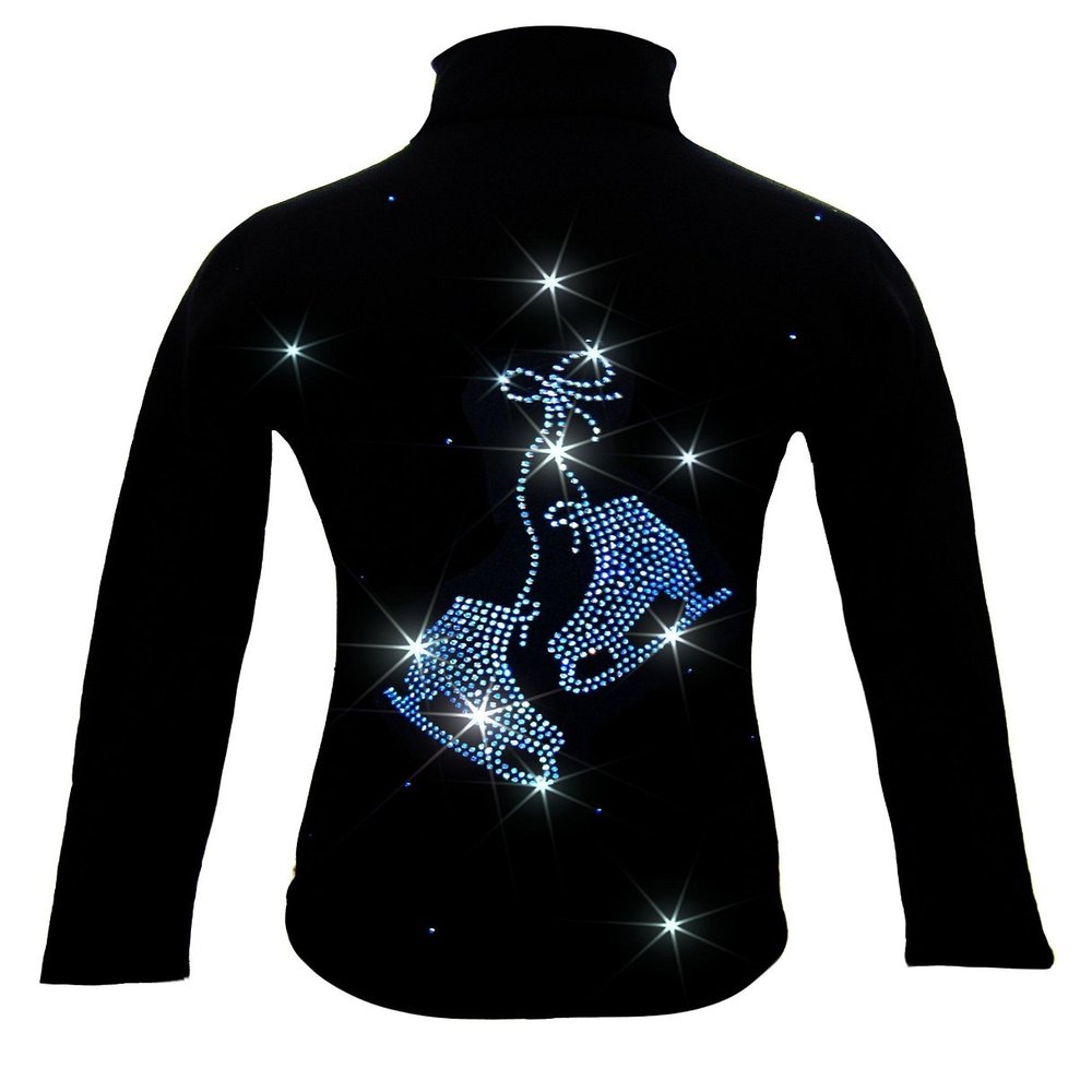 Ice Fire Polartec 4-Way Stretch Figure Skating Jacket with Pair of Skates Rhinestones Design (Blue Crystals, Child Small)