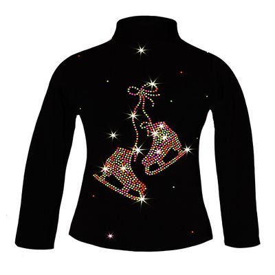 Ice Fire Polartec 4-Way Stretch Figure Skating Jacket with Pair of Skates Rhinestones Design (Neon Mix Crystals, Child Small)