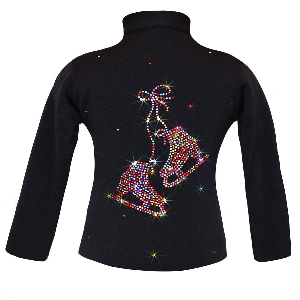 Ice Fire Polartec Figure Skating Jacket with Pair of Skates Design (Rainbow Mix Crystals, Adult Medium)
