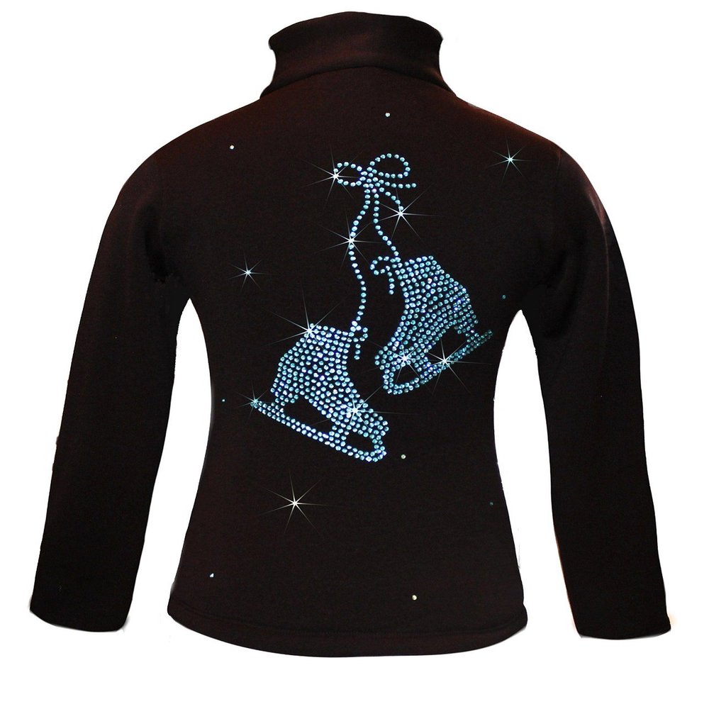 Ice Fire Polartec Figure Skating Jacket with Pair of Skates Design (Aqua Crystals, Adult X-Small)
