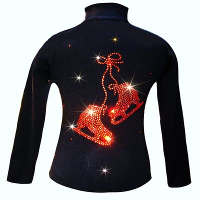 Ice Fire Polartec 4-Way Stretch Figure Skating Jacket with Pair of Skates Rhinestones Design (Orange Crystals, Child X-Small)