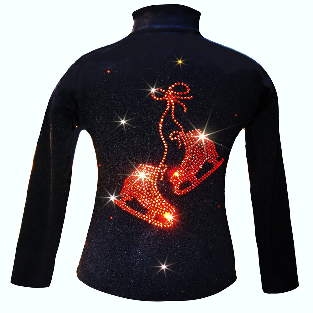 Ice Fire Polartec 4-Way Stretch Figure Skating Jacket with Pair of Skates Rhinestones Design (Orange Crystals, Child X-Small)