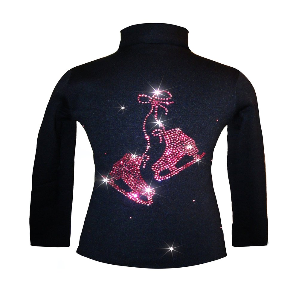 Ice Fire Polartec 4-Way Stretch Figure Skating Jacket with Pair of Skates Rhinestones Design (Pink Crystals, Child X-Small)