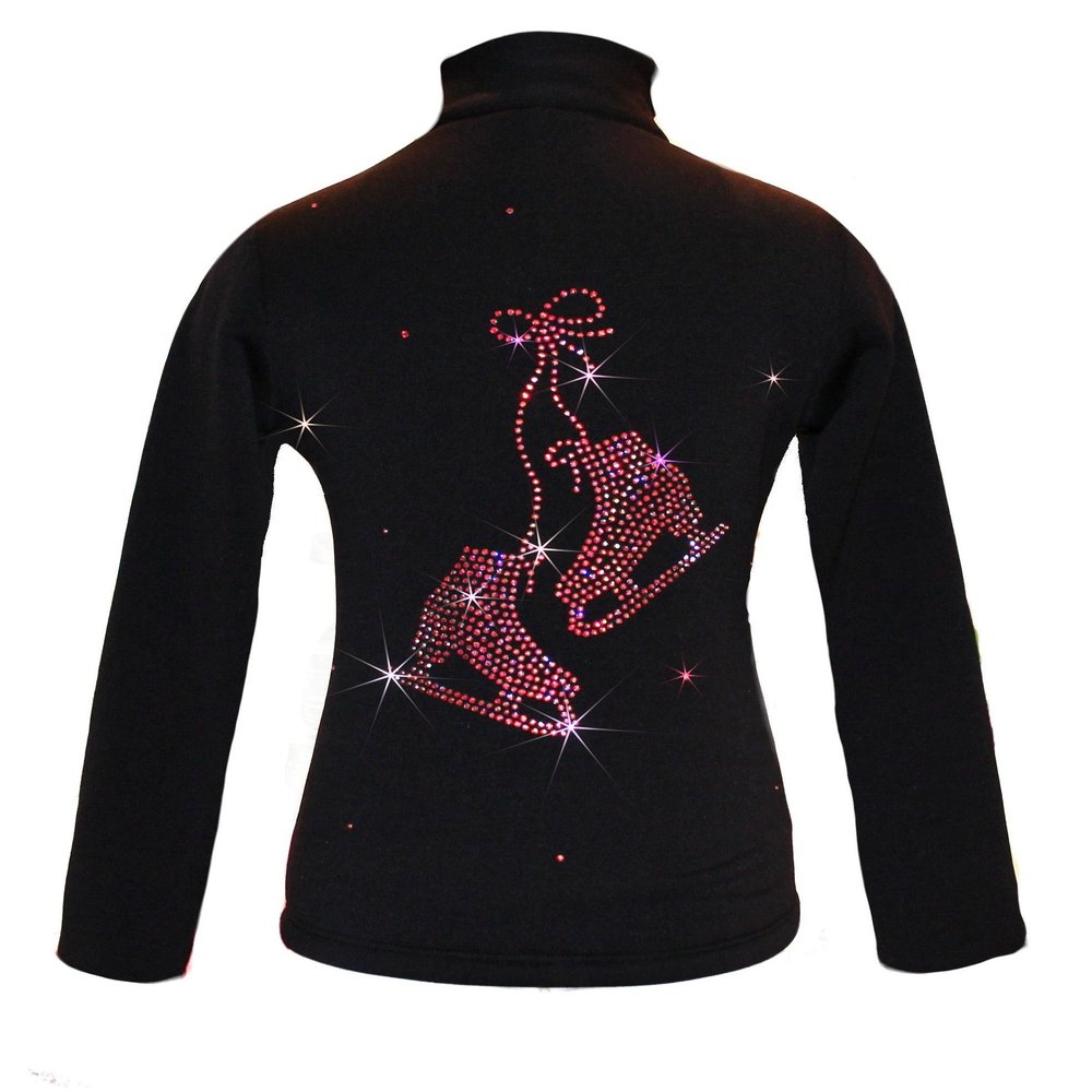Ice Fire Polartec Figure Skating Jacket with Pair of Skates Design (Fuchsia/Red Crystals, Adult X-Small)