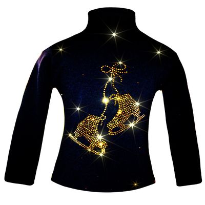 Ice Fire Polartec Figure Skating Jacket with Pair of Skates Design (Gold Crystals, Adult Medium)
