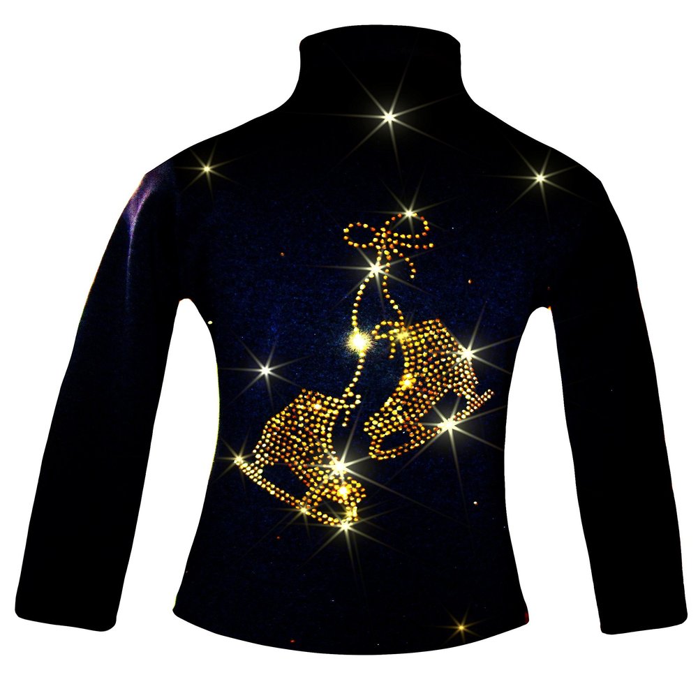 Ice Fire Polartec 4-Way Stretch Figure Skating Jacket with Pair of Skates Rhinestones Design (Gold Crystals, Child X-Small)