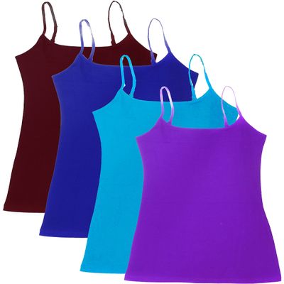 4 Pack: Active Basic Cami Tanks (3X, Burgandy/Royal/D.Teal/Purple)