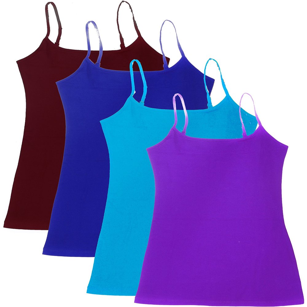 4 Pack: Active Basic Cami Tanks (3X, Burgandy/Royal/D.Teal/Purple)