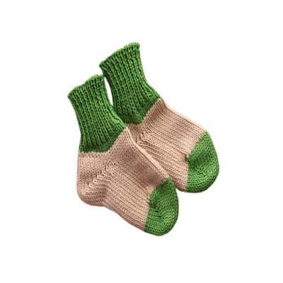 tevirP Socks 100% MERINO WOOL baby leg warmers knitted (1-6 mo, Beige-Green)