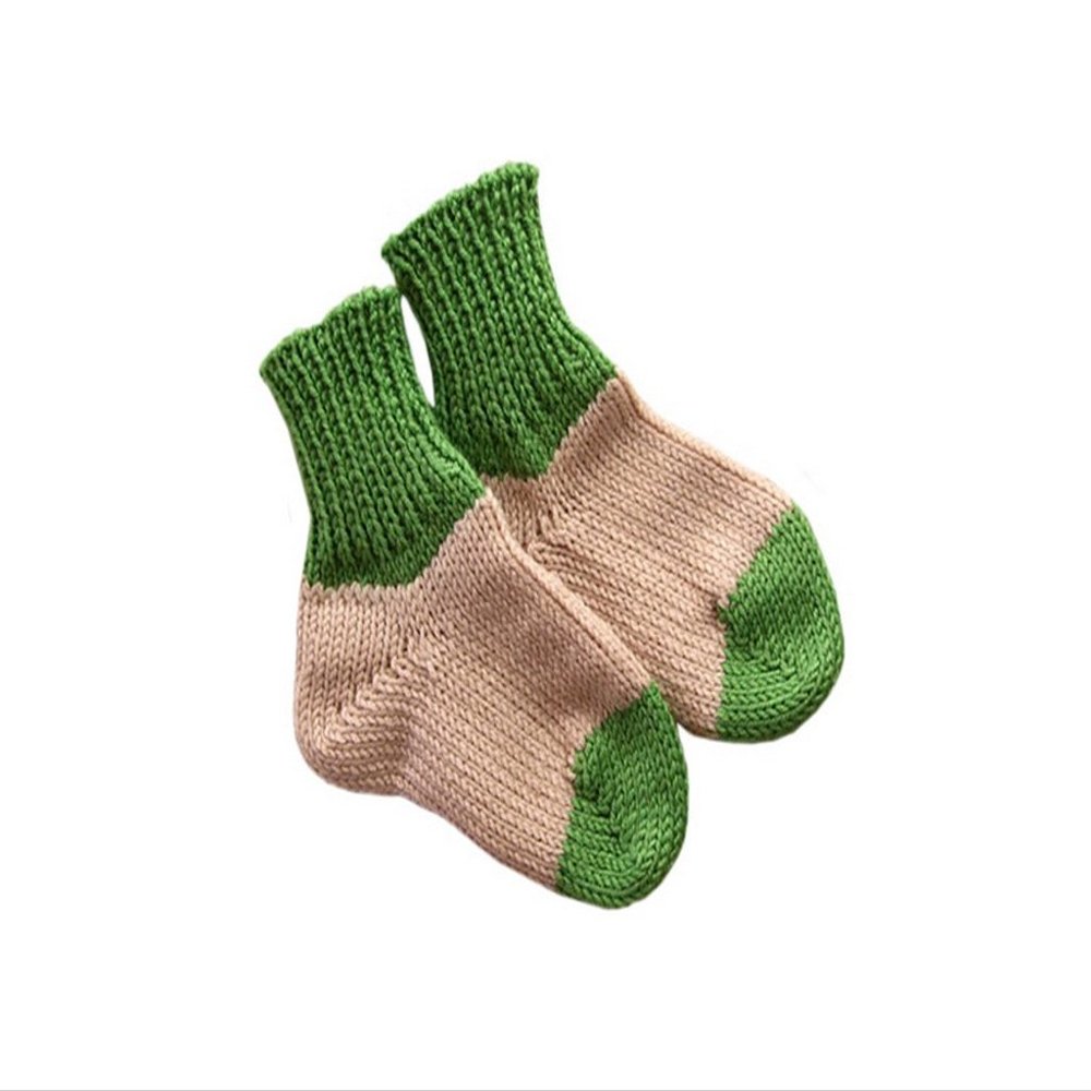 tevirP Socks 100% MERINO WOOL baby leg warmers knitted (1-6 mo, Beige-Green)