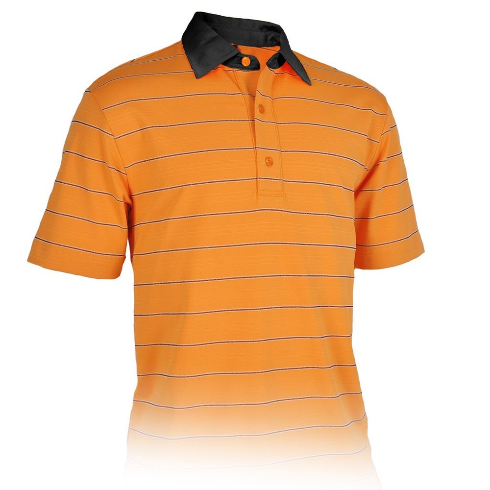 Monterey Club Men's Freedom Stripe Texture Polo Shirt #3601 (Tangelo/Ivory, Small)