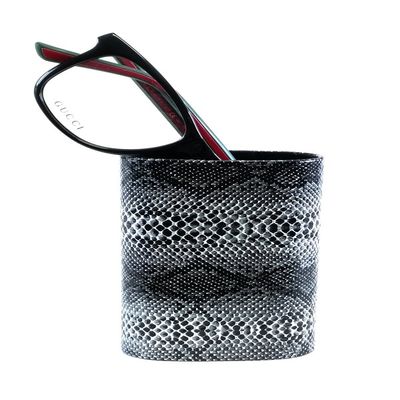 Calabria CA-503 Desktop Eye Glasses Holder Grey Snakeskin PU Leather Soft Lining Eyeglasses Stand Desk Nightstands Men Women