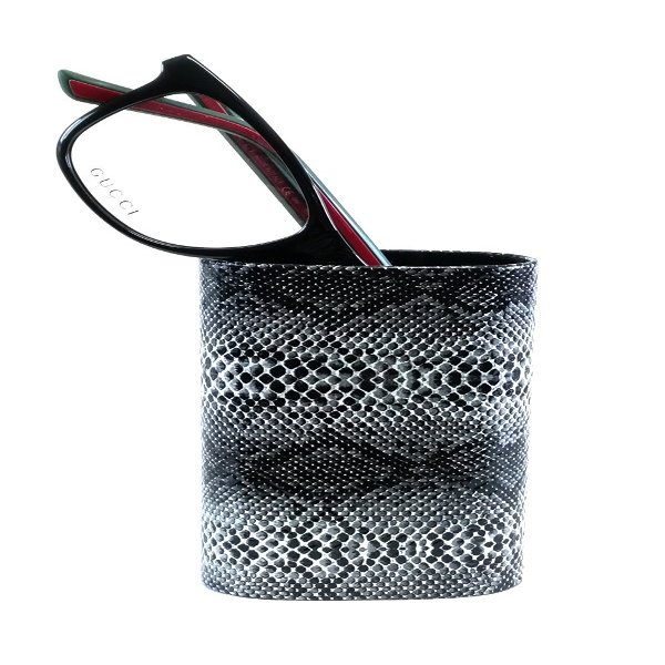 Calabria CA-503 Desktop Eye Glasses Holder Grey Snakeskin PU Leather Soft Lining Eyeglasses Stand Desk Nightstands Men Women