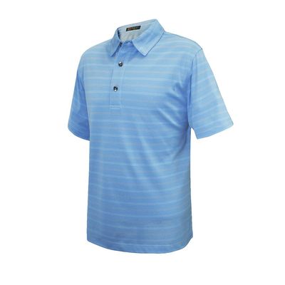 Monterey Club Men's Evans Stripe Texture Polo Shirt #3623 (Della Blue/Peach Nectar, Medium)