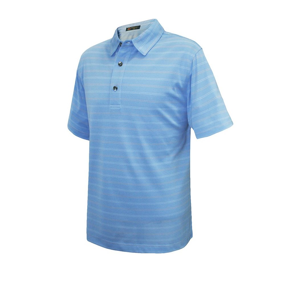 Monterey Club Men's Evans Stripe Texture Polo Shirt #3623 (Della Blue/Peach Nectar, Medium)