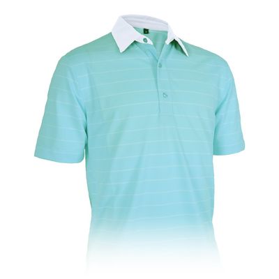 Monterey Club Men's Colt Stripe Texture Polo Shirt #3613 (Mint/White, Large)