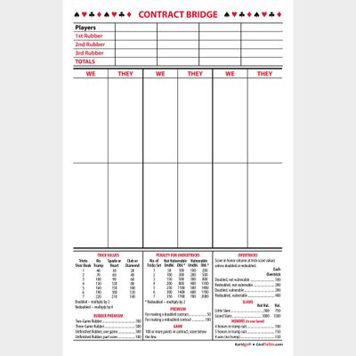 Kartego Large Contract Bridge Score Pads, 5 Pads, 50 Sheets Each, Made in USA