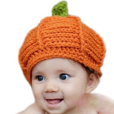 Kafeimali Newborn Unisex Baby Boys Girls Beanie Wool Pumpkin Knit Crochet Hats for Halloween Caps Yellow