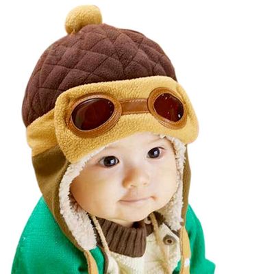 Kafeimali Baby Boys Girls Crochet Earflap Winter Warm Caps Beanie Pilot Aviator Cartoon Hats (Brown)