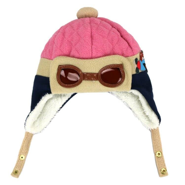Kafeimali Baby Boys Girls Crochet Earflap Winter Warm Caps Beanie Pilot Aviator Cartoon Hats (Pink)