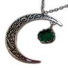 Silver Filigree Crescent Moon Pendant Emerald Green Rhinestone view 1