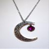 Silver Filigree Crescent Moon Pendant Emerald Green Rhinestone view 2