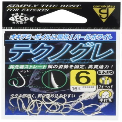 Gamakatsu 68292 Single Hook Techno Gre No. 8, 14 Pieces, Pearl White