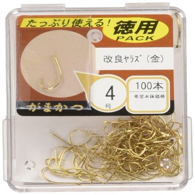Gamakatsu Single Hook, Improved Yaraz, Gold, The Box, No. 4, 100 Pieces, Gold