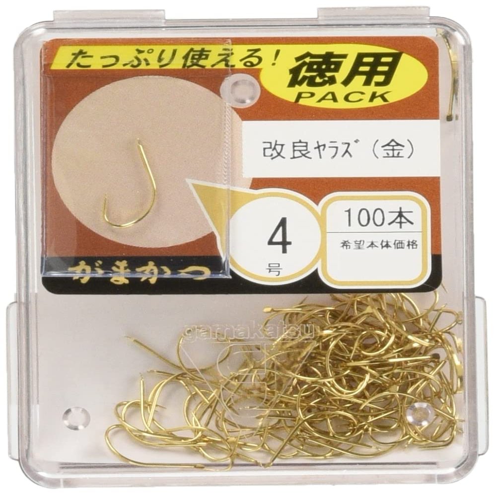 Gamakatsu Single Hook, Improved Yaraz, Gold, The Box, No. 4, 100 Pieces, Gold