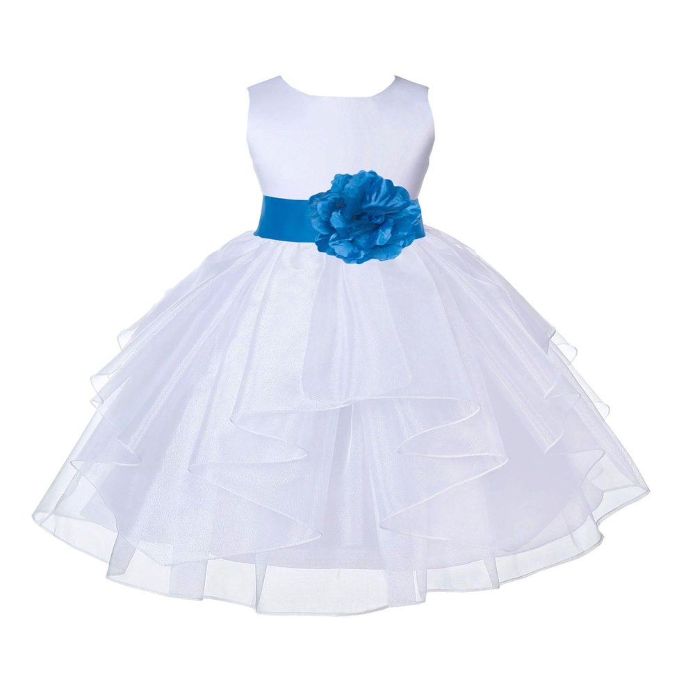ekidsbridal Wedding Pageant White Shimmering Organza Flower Girl Dress 4613S 4