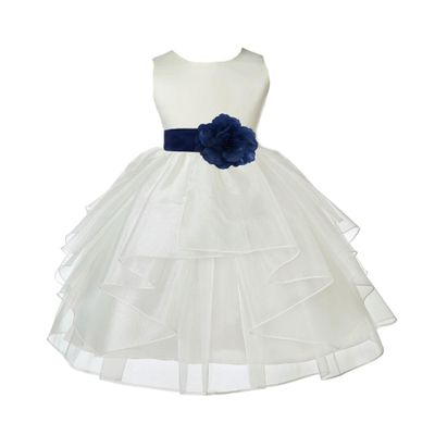 Wedding Pageant Ivory Shimmering Organza Flower Girl Dress with Tiebow 4613T 2