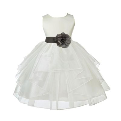Wedding Pageant Ivory Shimmering Organza Flower Girl Dress with Tiebow 4613T 10