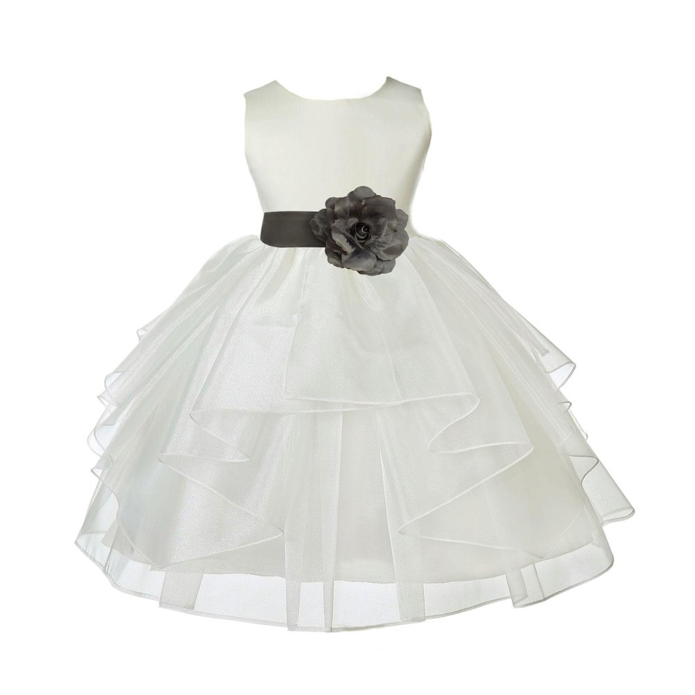 Wedding Pageant Ivory Shimmering Organza Flower Girl Dress with Tiebow 4613T 10