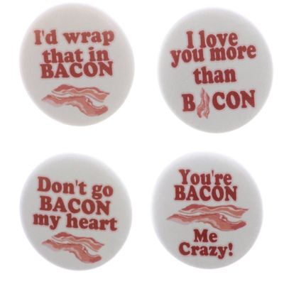 A&T Designs Set 4 Flirty Love Cute Bacon Themed 2.25" Keychains Wrap that