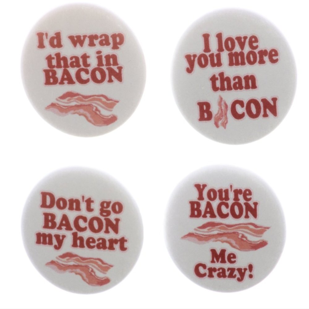 A&T Designs Set 4 Flirty Love Cute Bacon Themed 2.25" Keychains Wrap that