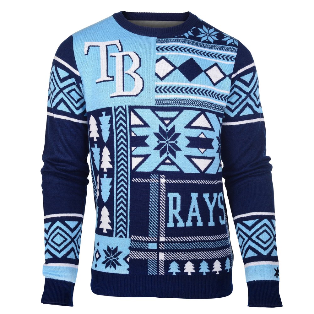 FOCO Tampa Bay Rays Patches Ugly Crew Neck Sweater Large