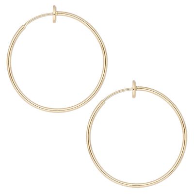 Pair of Gold Plated Hoop Clip On Earrings with Spring Closure (5/8 inch)