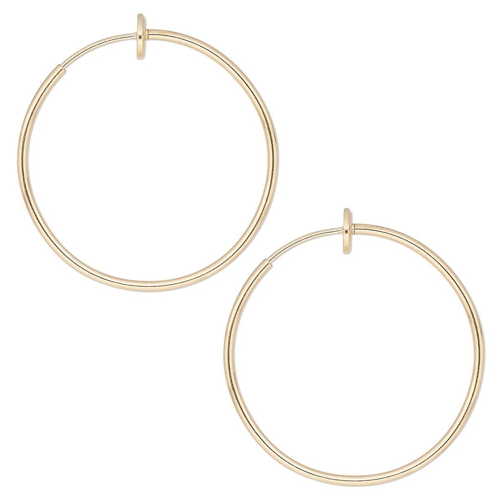 Pair of Gold Plated Hoop Clip On Earrings with Spring Closure (5/8 inch)