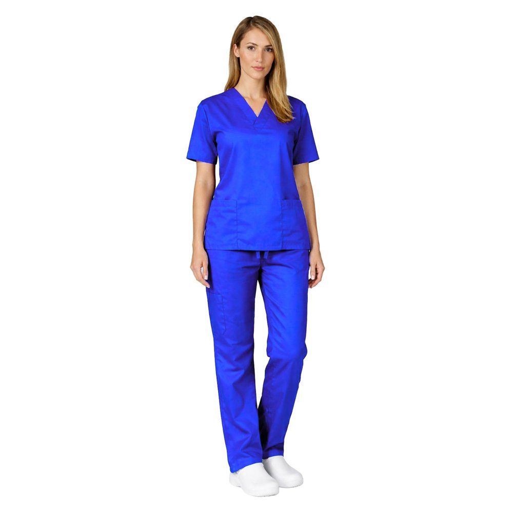 M&M SCRUBS Womens Medical Scrub Set V-Neck Top & Pants with Pockets, Poly Cotton Nursing Uniform XL Royal Blue
